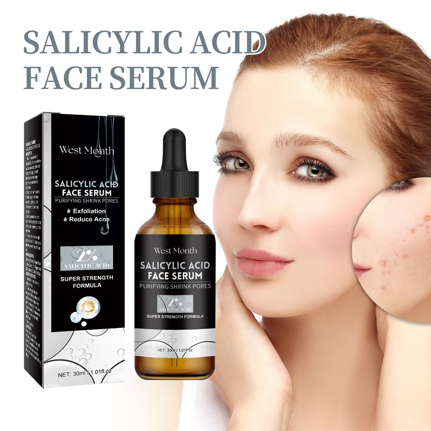 West Month Salicylic Acid Facial Essence, Lighten Acne Mark Repair Hydrating Facial Care Essence